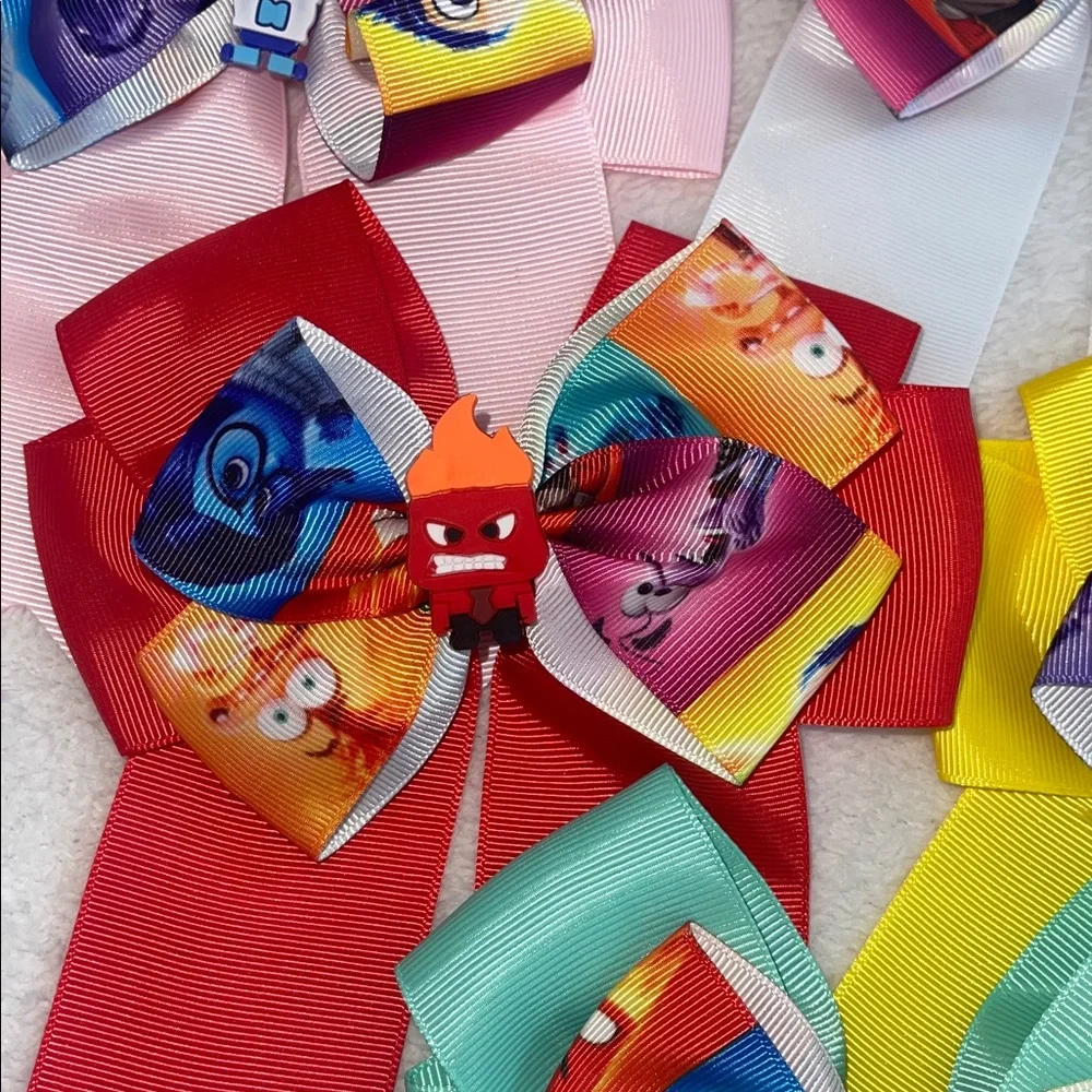 Inside Out Colorful Cartoon Character Hair Bows set of 6 new
